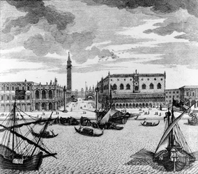Blick auf den Markusplatz von der Lagune, Venedig